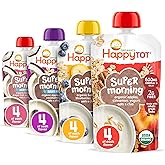 HAPPYTOT Organics Stage 4 Baby Food Pouches, Gluten Free, Super Morning Fruit & Oat Variety Pack Blend 4 Oz (Pack of 16), Amazon Exclusive