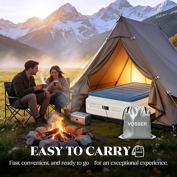 VOSSER QUEEN AIR MATTRESS WITH BUILT-IN PUMP,18” RAISED BLOW UP MATTRESS, LEAK-PROOF AIR BED WITH STORAGE BAG, FLOCKED TOP INFLATABLE MATTRESS FOR HOME, CAMPING & GUESTS, I-BEAM, COLCHON INFLABLE