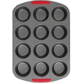 GoodCook MegaGrip 12-Cup Muffin Pan with Silicone Grip Handles Perfect for Cupcakes Durable Heavy-Gauge Steel Construction Scratch-Resistant Nonstick Coating, 15.5x10.5-Inch, Gray