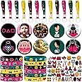 LANFUBEISI 84pcs Birthday Party Decorations Set Include 50pcs Stickers, 12pcs Key Chains, 12pcs Bracelets and 10pcs Buttons Pins for Birthday Party Supplies Decorations sq