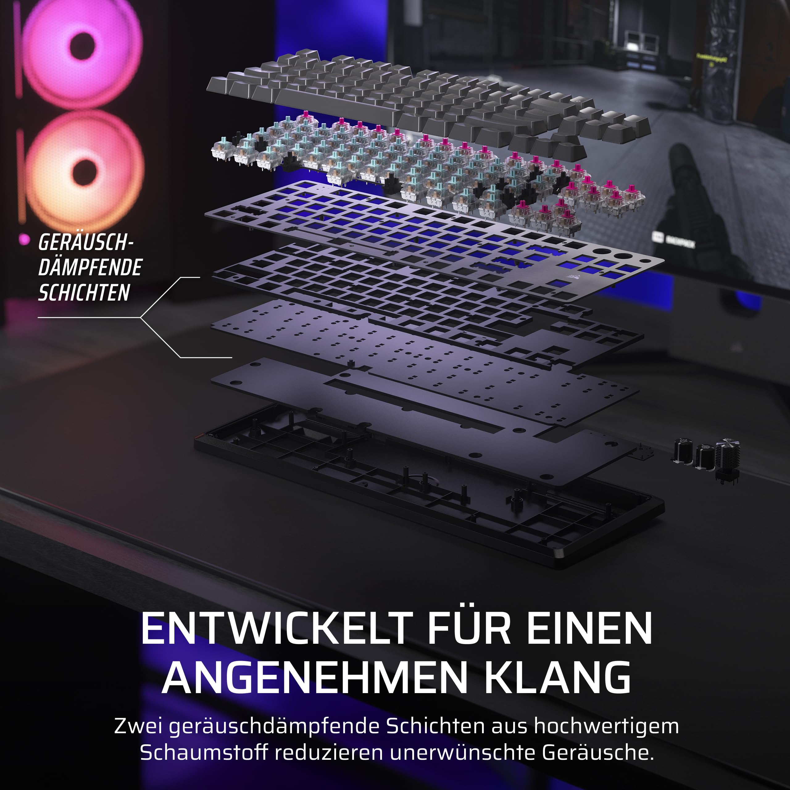 Corsair K70 PRO TKL RGB Mechanische Kabelgebundene Gaming-Tastatur – Geschmierte Hall-Effekt MGX Hyperdrive Einstellbare Schalter, Gleichzeitiger SOCD und Rapid Trigger, 8000Hz, QWERTZ – Schwarz 9