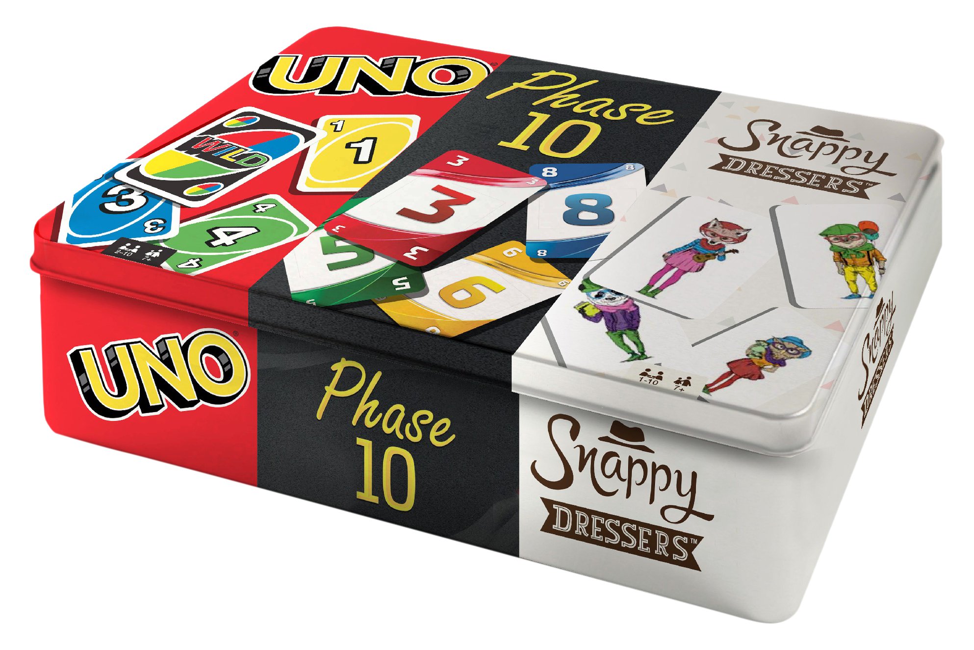Mattel Games FFK01 Collector's Metal Box Uno Phase 10, Party Animals, Board Games and Cards, for 7 ans - 99 ans