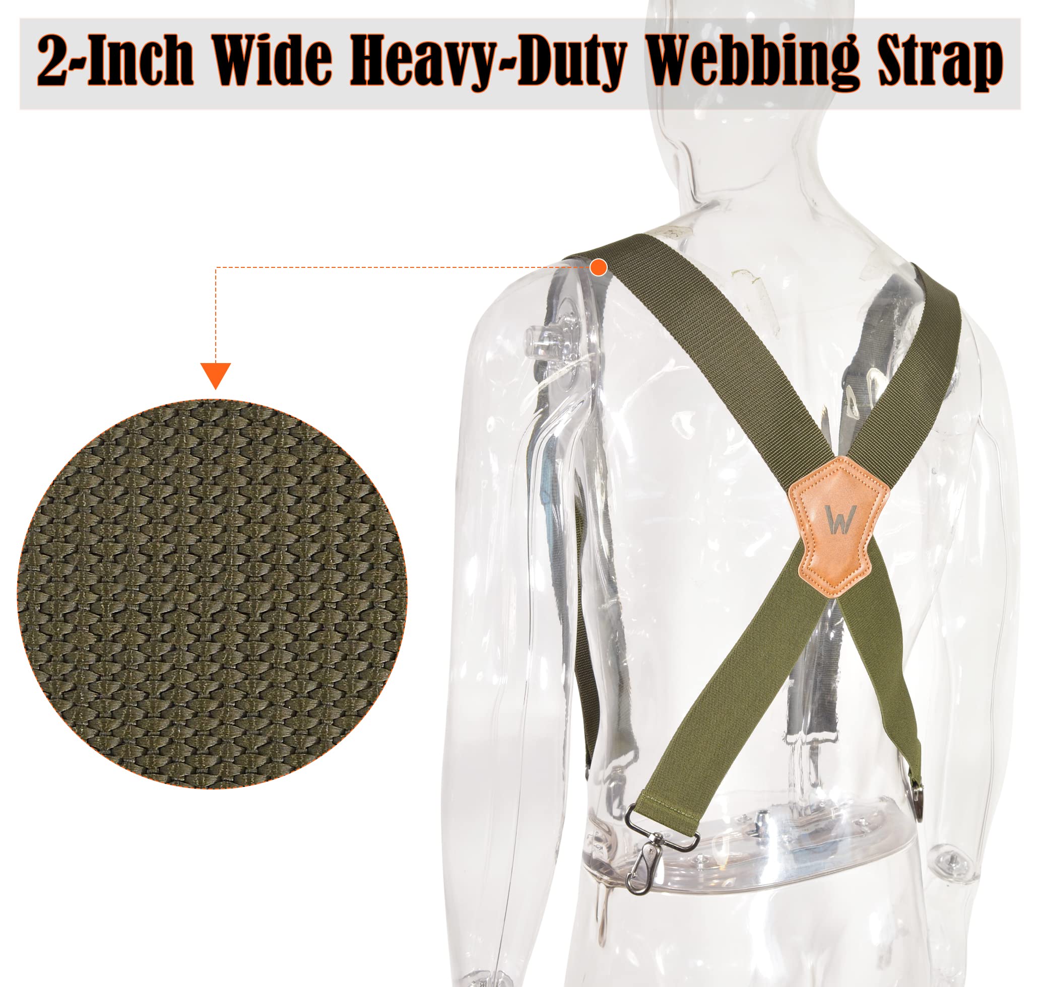 WELKINLAND Green Suspenders for Men - 2 Inch Wide, Heavy Duty Work Suspenders with Belt Loops - Military & Camo Patterns