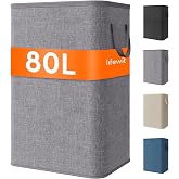 Lifewit 80L Large Laundry Basket with Handles, Light Gray | Foldable Laundry Hamper with Handles, Clothes Baskets for Organization, Portable Dirty Clothes Hamper for Dorm, RV, Closet