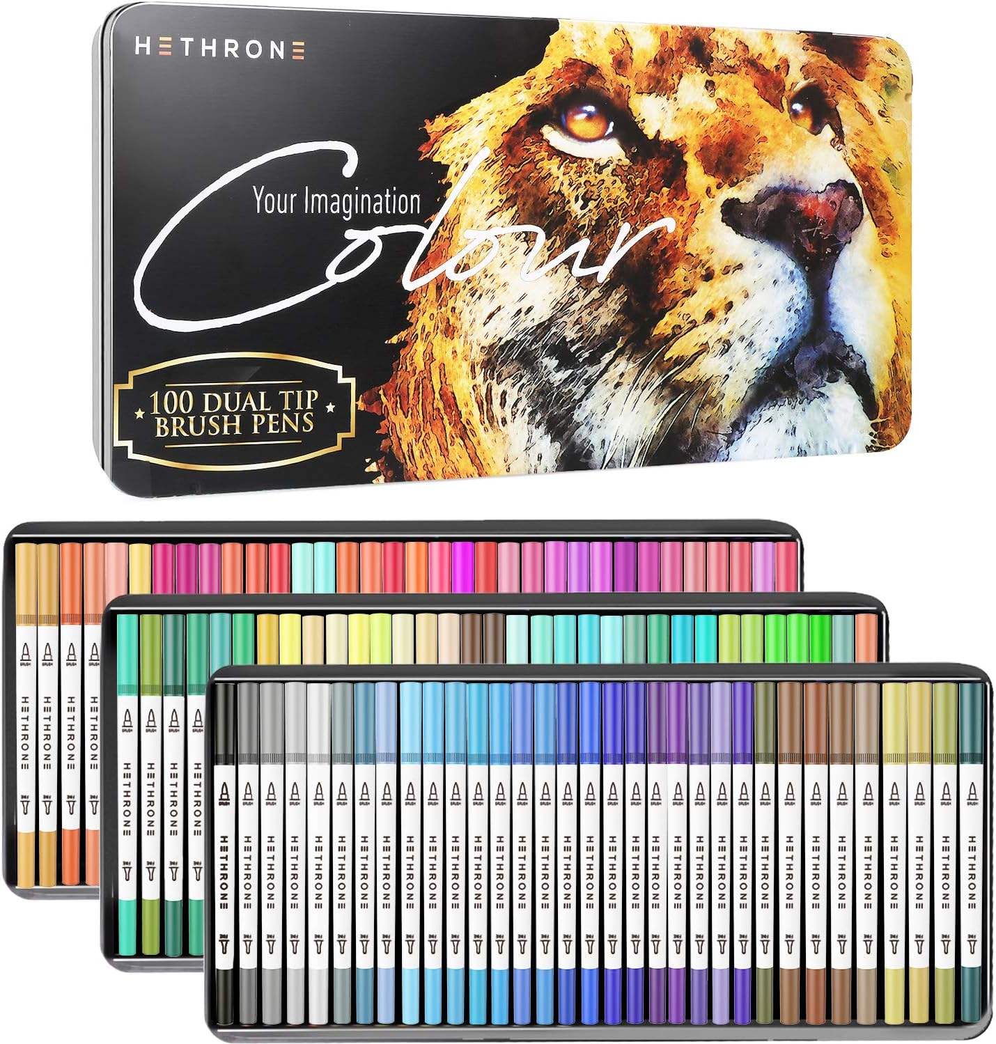 Hethrone 100 Coloring Pens Dual Brush Pens Felt Tip Pens Art Markers for Adult and Kids Coloring Books Calligraphy Drawing Note Taking