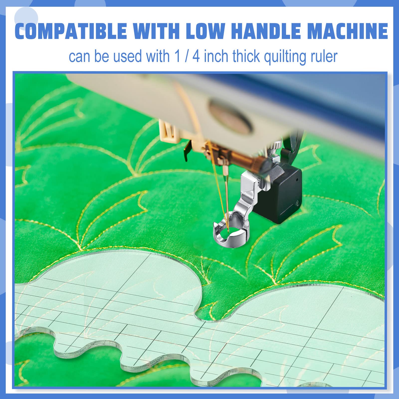 2 Pieces Low Shank Ruler Quilting Foot for Free Motion 1/4 Inch Thick Rulers, Ruler Quilting Pressure Foot Compatible with Singer Brother Kenmore Janome Pfaff Low Shank Sewing Machines