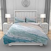 Azppsad Duvet Cover Set Queen Size, Blue Sea Beach with Waves 3 Piece Bedding Duvet Set with Zipper Closure, Home Decor Microfiber Fabric Duvet Cover with 2 Pillow Shams for Bedroom