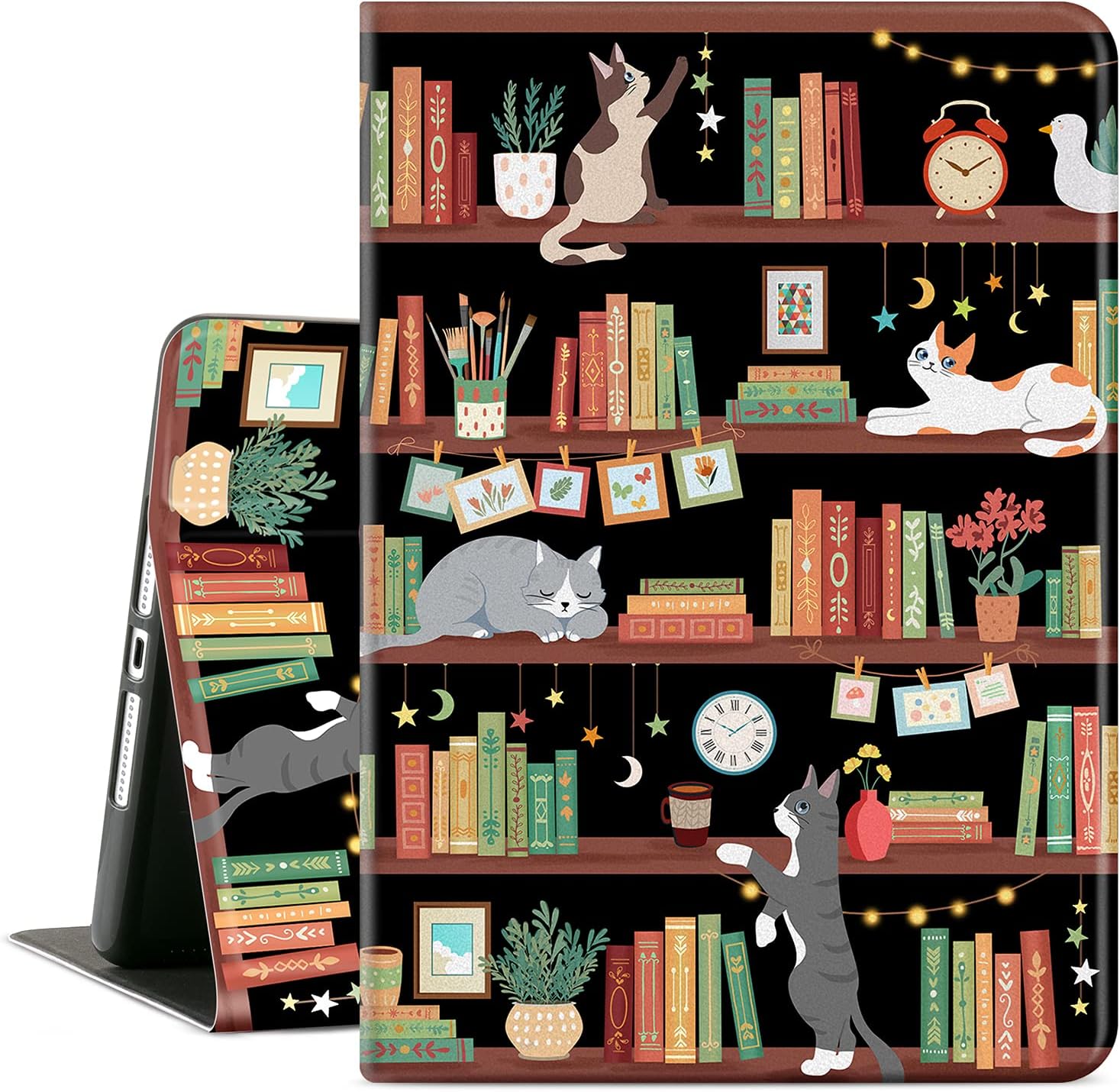 Cutebricase iPad 10.2 Case for iPad 8th Generation 2020, 7th Generation iPad Case 2019 10.2 inch iPad Cover, Multi-Angle Viewing Case Adjustable Stand Auto Wake / Sleep (Bookshelf Cat)
