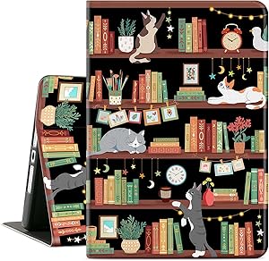 Cutebricase iPad 10.2 Case for iPad 8th Generation 2020, 7th Generation iPad Case 2019 10.2 inch iPad Cover, Multi-Angle Viewing Case Adjustable Stand Auto Wake / Sleep (Bookshelf Cat)