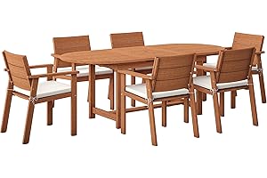Amazonia Nelson 7-Piece Outdoor Oval Extendable Dining Table Set | Eucalyptus Wood | Ideal for Patio and Indoors, Brown