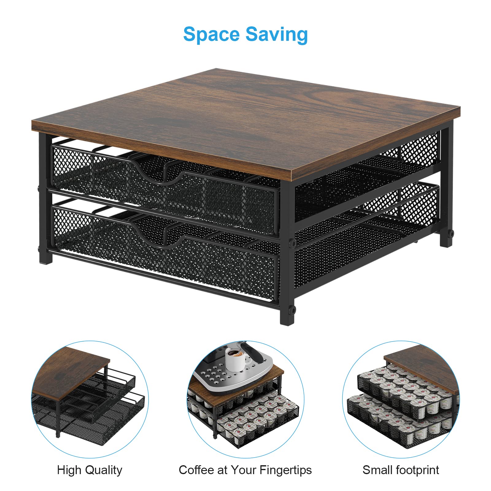 Coffee Pod Holder For Counter, Coffee Pod Drawer for K Cup Storage Drawer Holder, 72 Capacity Pods Storage Organizer Cups Capsule with Sliding Baskets for Coffee Station, Black