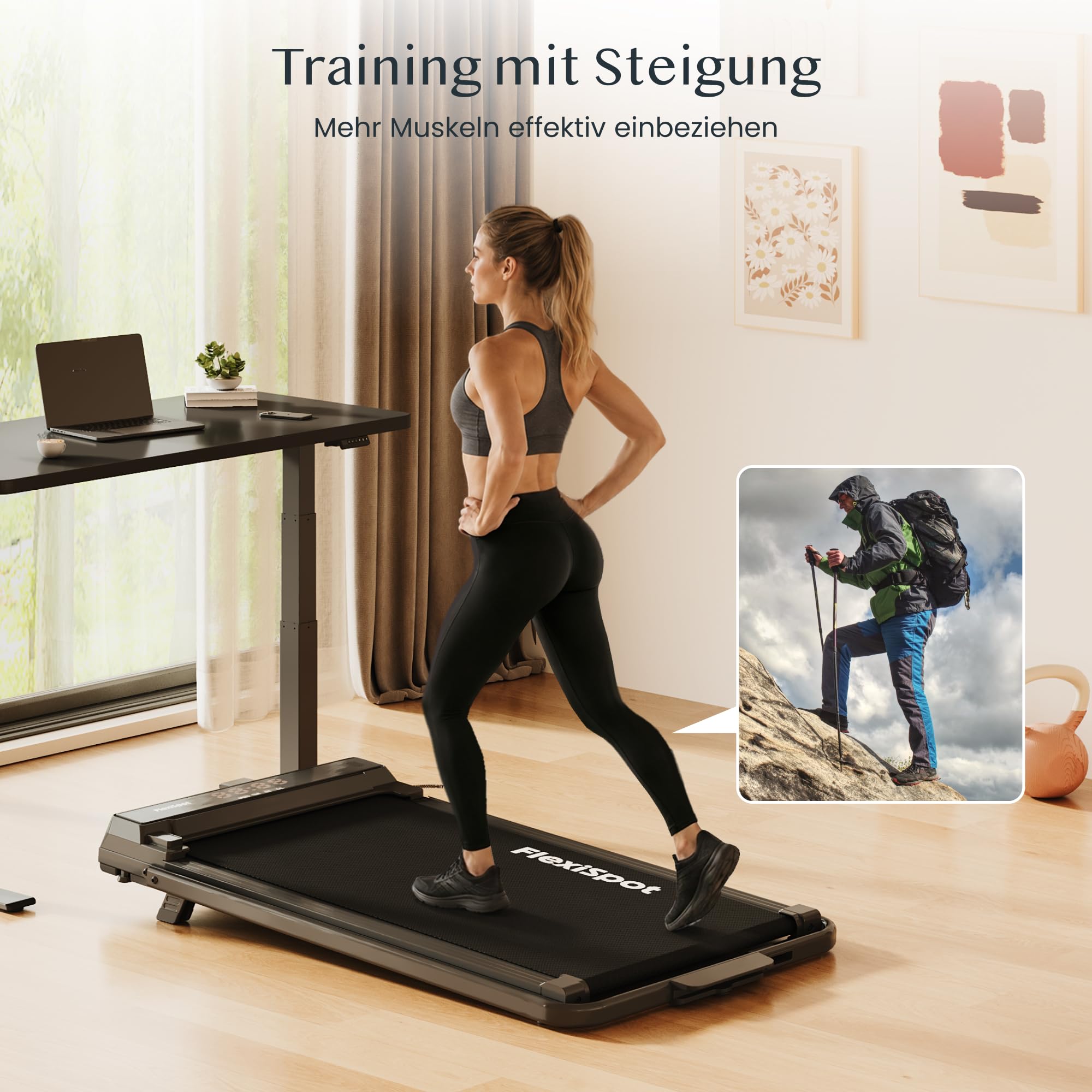 FlexiSpot Laufband mit 7% Steigung, 1–12 km/h, klappbarer Handlauf, bis 140 kg belastbar, LED-Display mit Fernbedienung, Walking Pad für Zuhause & Homeoffice Dynamix Schwarz 4