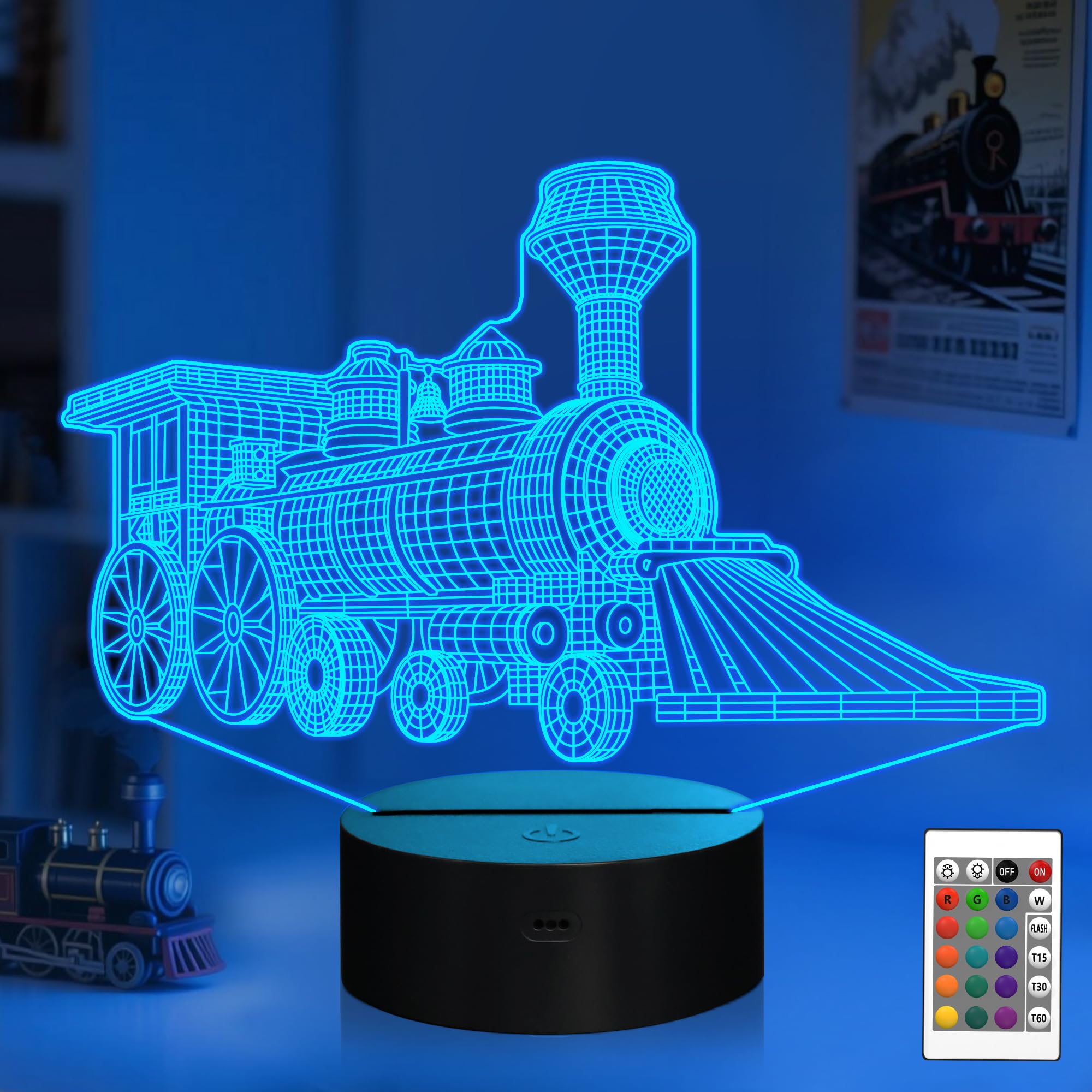 Attivolife Train 3D Lamp, Illusion Hologram Night Light with Timer Remote Control 16 Colors Changing, Kids Bedroom Decor Novelty Birthday Present for Train Model Collector Girl Boy Men