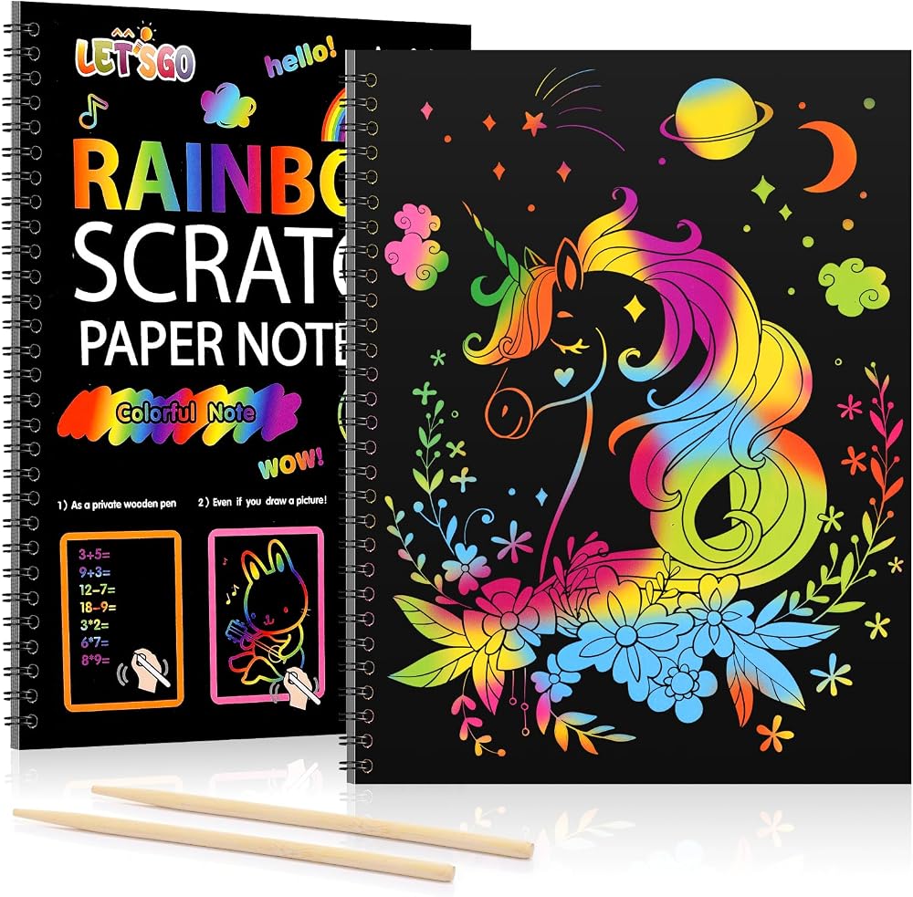 Veopoko 2 Scratch Art Notebook Rainbow Kids Gift 3-10 Years