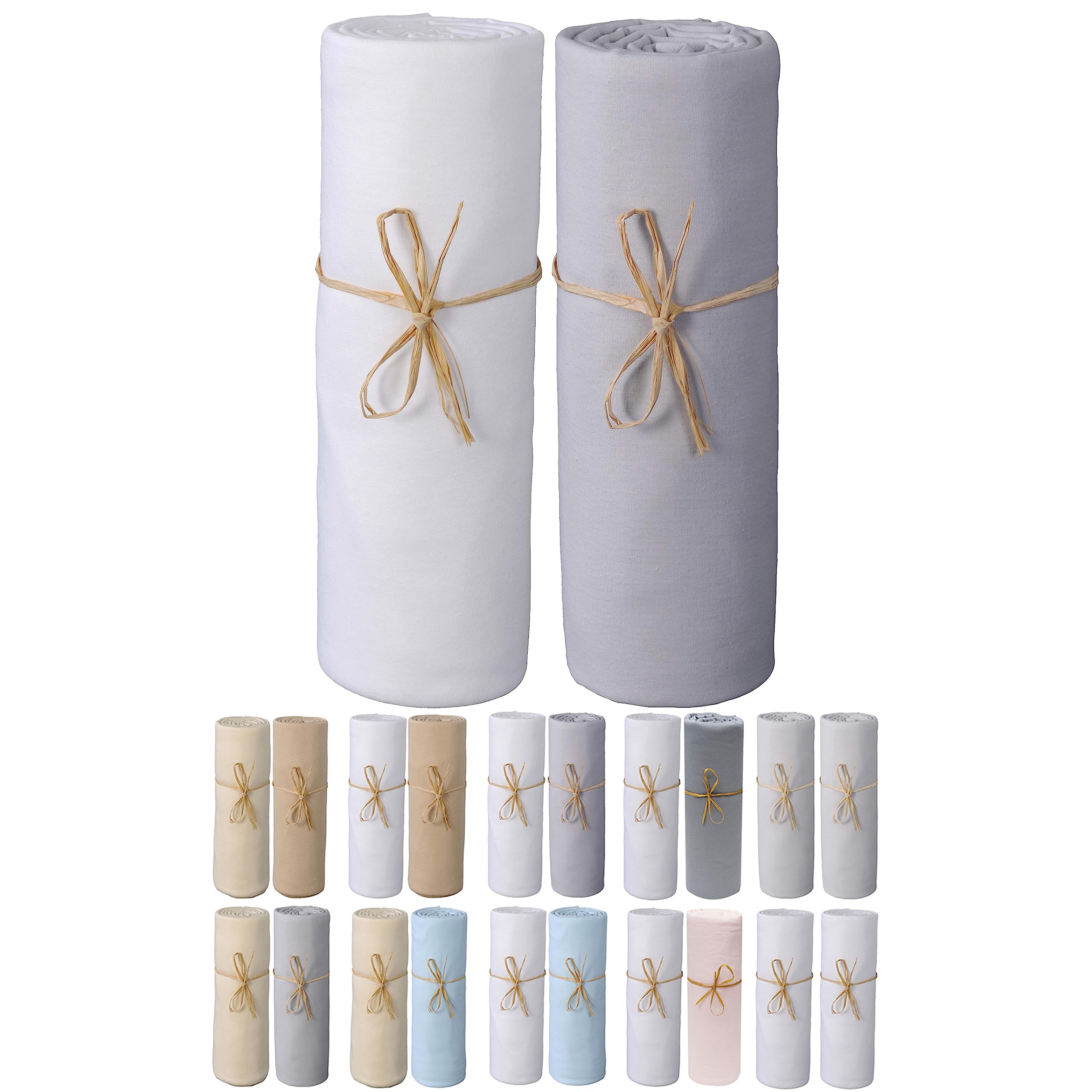 P'tit Basile - Lot of 2 cot Bed Jersey Fitted Sheets - Organic Cotton - White/Grey - 60x120 cm