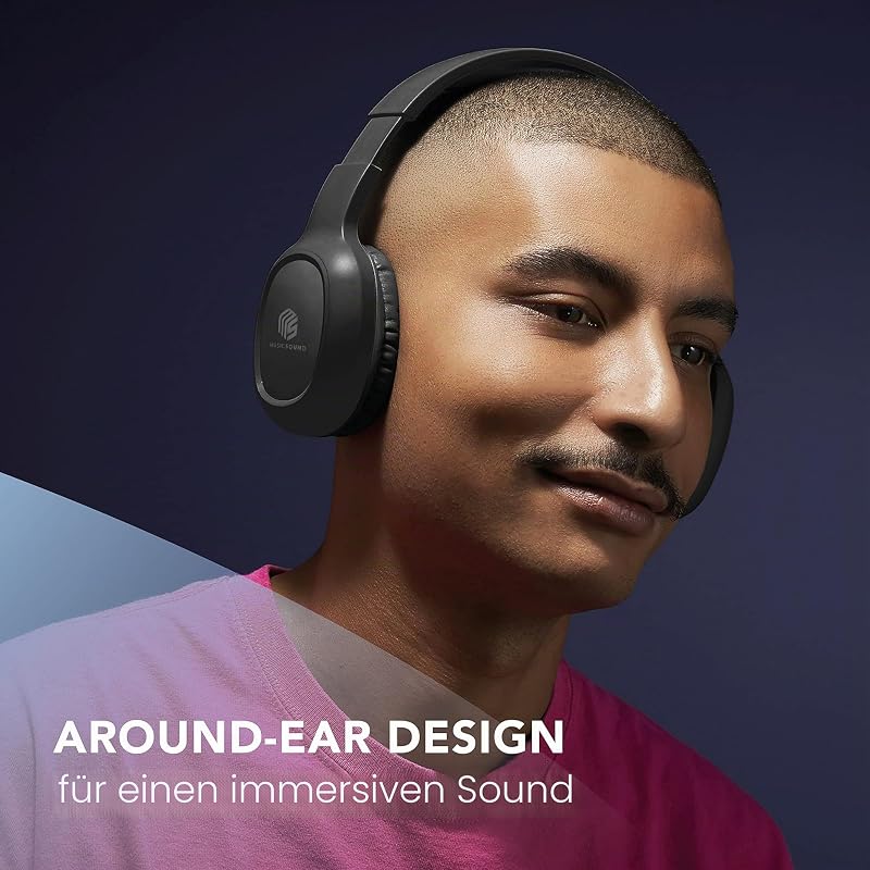 | Bluetooth Kopfhörer Basic | Ohrmuschel-Bluetooth-Kopfhörer mit Ausziehbarem Kopfband – 14 Stunden Akkulaufzeit – 2 Stunden Ladezeit – LED-Anzeige und AUX-Eingang – Farbe Schwarz
