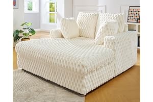 VanAcc 53 Inch Chaise Lounge Indoor, Upholstered Sofa Bed with Throw Pillows and Armrests, Sleeper Bed- Plush Lounge Chair for Living Room, White