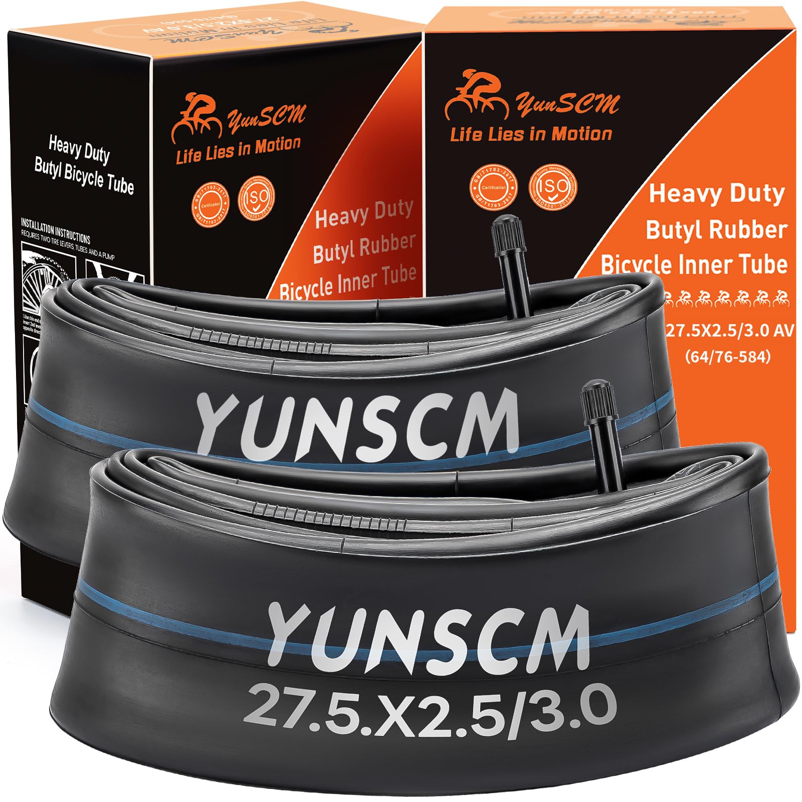 Photo 1 of 2 PCS 27.5" Heavy Duty Fat Tire Tubes 27.5 X 2.50/3.0 AV32MM Schrader Valve 64/76-584 Inner Tubes 27.5" Bicycle Tubes Compatible with 27.5x2.5 27.5x2.60 27.5x2.80 27.5x3.0 Bike Tire Tubes