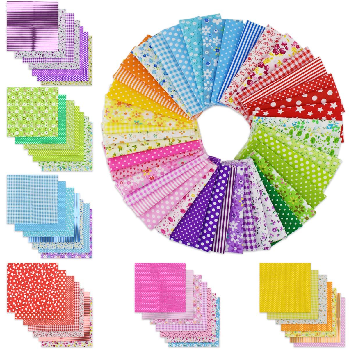 42 Pcs 9.8 x 9.8 Inches Cotton Fabric Sewing Patchwork Squares Quilting Bundles Different Pattern Cloths for Sewing DIY Art Work Supplies Scrapbooking Quilting
