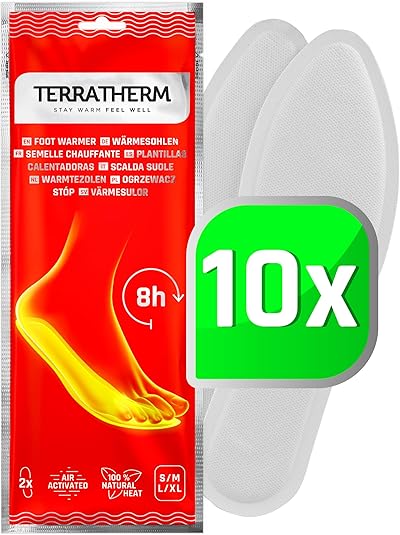 TerraTherm Wärmesohlen luftaktiviert – 8h warme Füße – 5, 10 oder 30 Paar Sohlenwärmer – 100% natürliche Wärme – wärmende Schuheinlagen