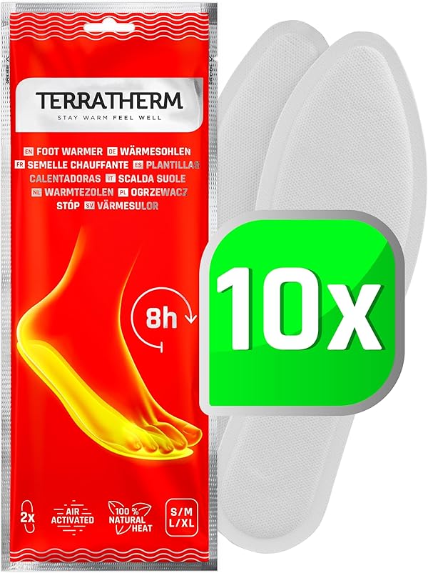 TerraTherm Wärmesohlen luftaktiviert – 8h warme Füße – 5, 10 oder 30 Paar Sohlenwärmer – 100% natürliche Wärme – wärmende Schuheinlagen