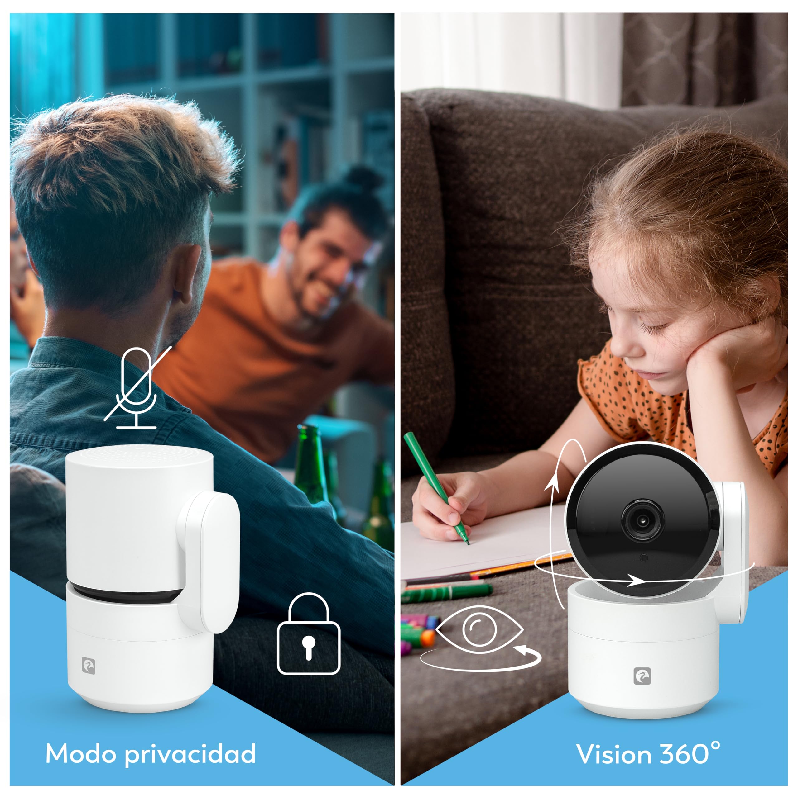 Garza - Smart - Pack 2 360º Indoor Smart IP WiFi-Überwachungskamera 2,4 GHz, 1080 HD, Nachtsicht, Bewegungserkennung, Datenschutzmodus, Fernbedienung per App. 6