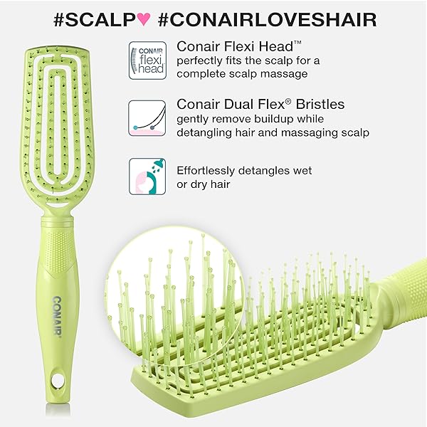 CONAIR SCALP CARE DETANGLING HAIRBRUSH – CURLY HAIR BRUSH – SCALP MASSAGER – HAIRBRUSHES FOR WOMEN & MEN – DETANGLER FOR ALL LENGTHS – CAN USE WET OR DRY – SLIM