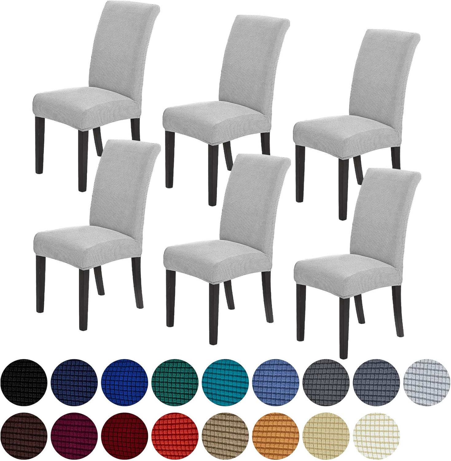 Slipcovers - Howhic Stretch Chair Covers for Dining Room Set of 6, Removable Washable Dining Room Chair Covers, Dining Chair Slipcovers Seat Protector, Great Decor for Home and Banquet (Sliver, 6 Pack)