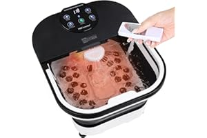 H&B Luxuries Collapsible Foot Spa Massager with Heat, 6 Foot Rollers, Bubble and Shower, Foot Bath for Stress Relief, Foot Soaking Tub with LED Display & Remote Control, Electric Foot Massager, Black