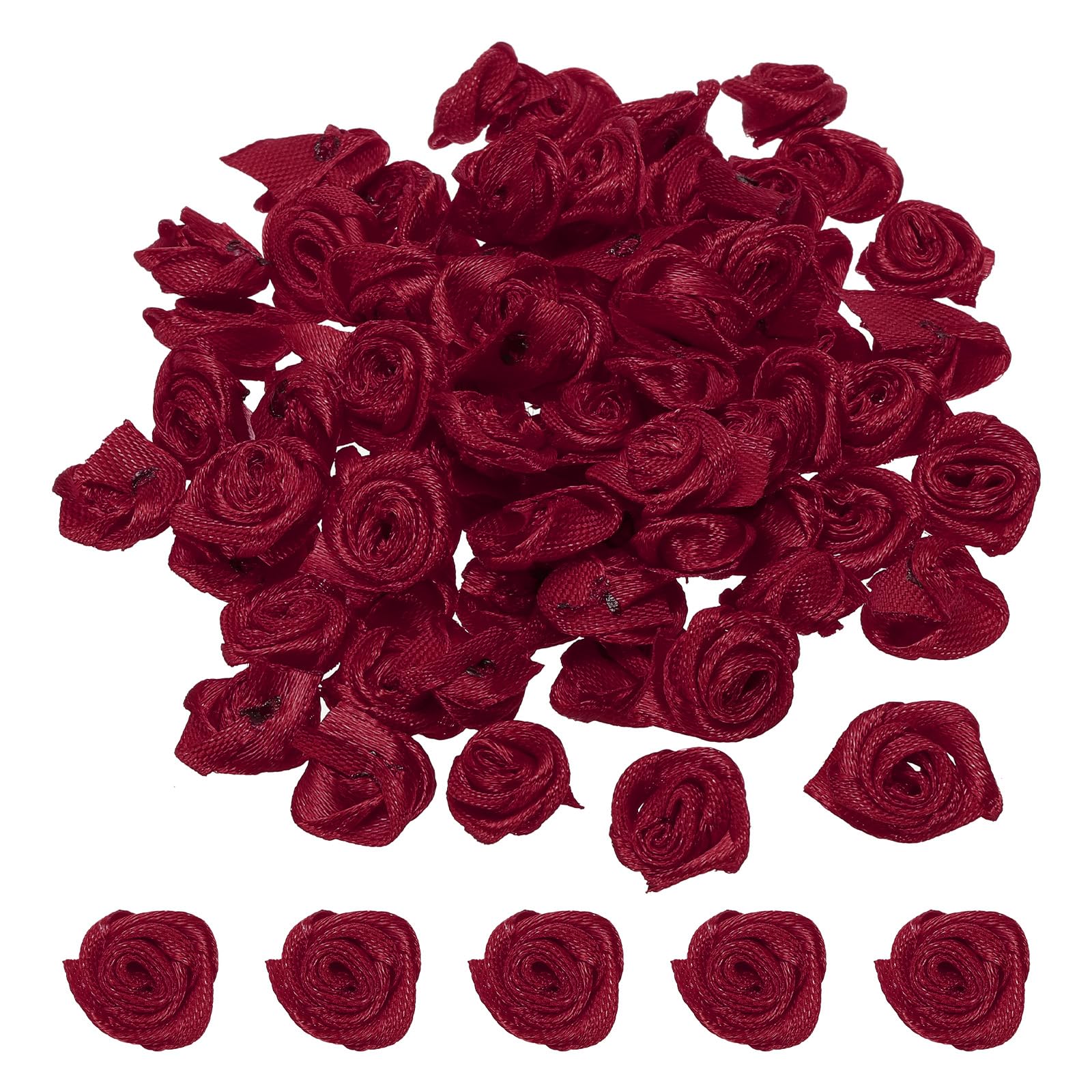 PATIKIL 0.6" Mini Satin Ribbon Roses, 50 Pcs Tiny Fabric Flowers Embellishments Rosettes Applique for DIY Crafts and Wedding, Burgundy — image 1