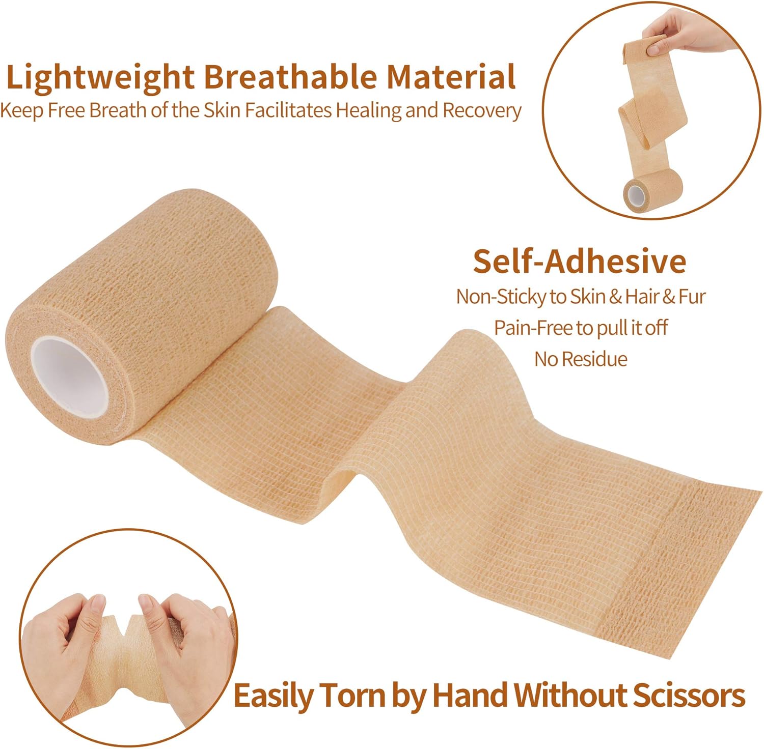 12 Rolls Self Adhesive Bandage Tape 7.5 cm x 4.5 m (Beige) BigaMart