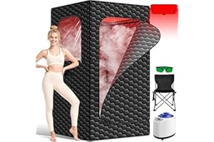 bsdonte Infrared Sauna Box, 160 LEDs Red Light Sauna Steam Room, Portable Steam Sauna Tent with Red Light Therapy, 3L/1200W Steamer, 15 Heating Levels, Chair, Indoor Saunabox for Home Steam Spa