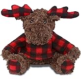 DolliBu Plaid Curly Moose with Hoodie Adorable Moose Plush Toy, Cute Cuddle Gift, Super Soft Plush Doll Animal Toy for Kids and Adults 10 Inches