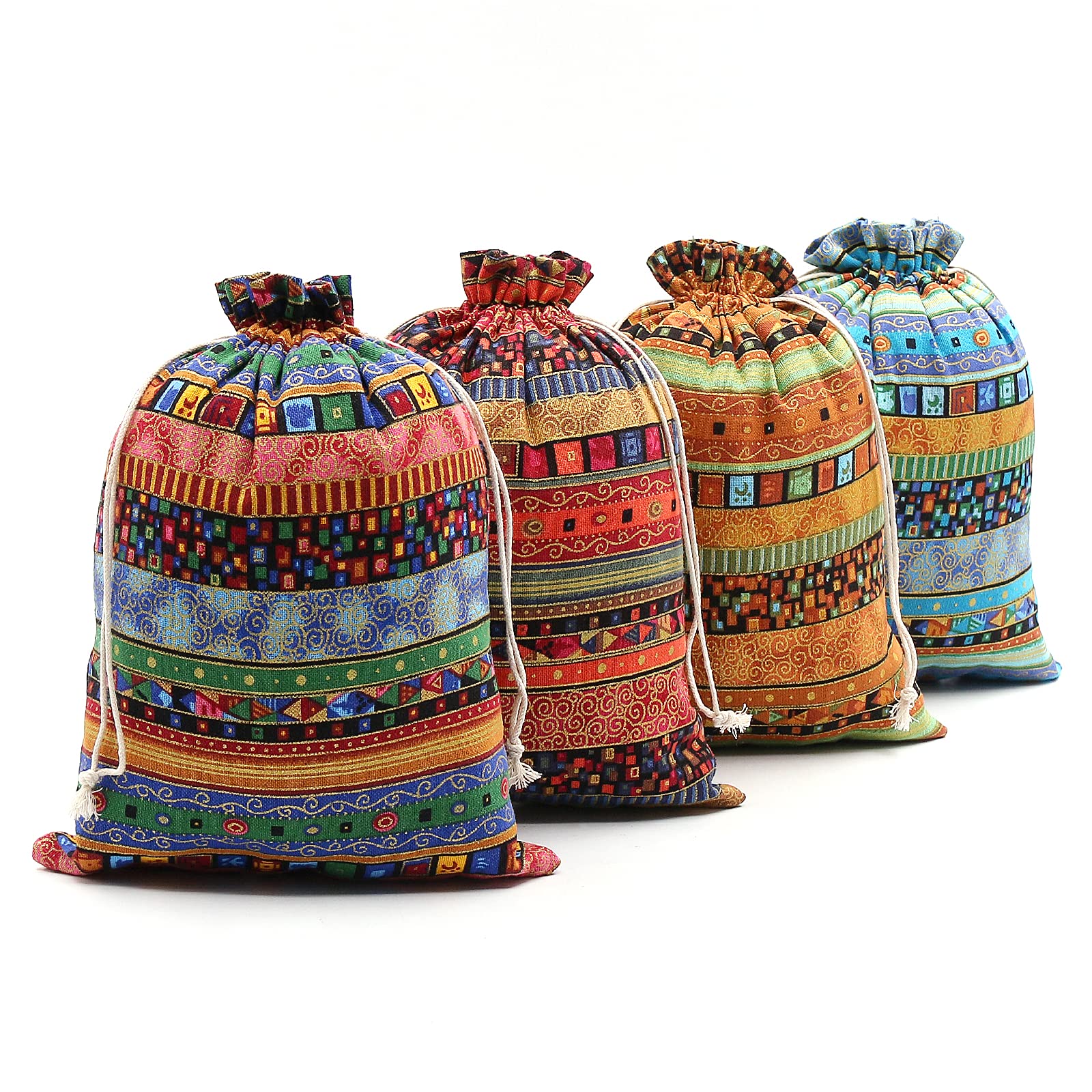 SumDirect 20Pcs Egyptian Ethnic Style Linen Burlap Bag, Lightweight Gift Bags Breathable Jewelry Pouches with Drawstring Packing Storage Jute Sacks for Wedding, Party, Birthday, DIY Craft(17x24CM)