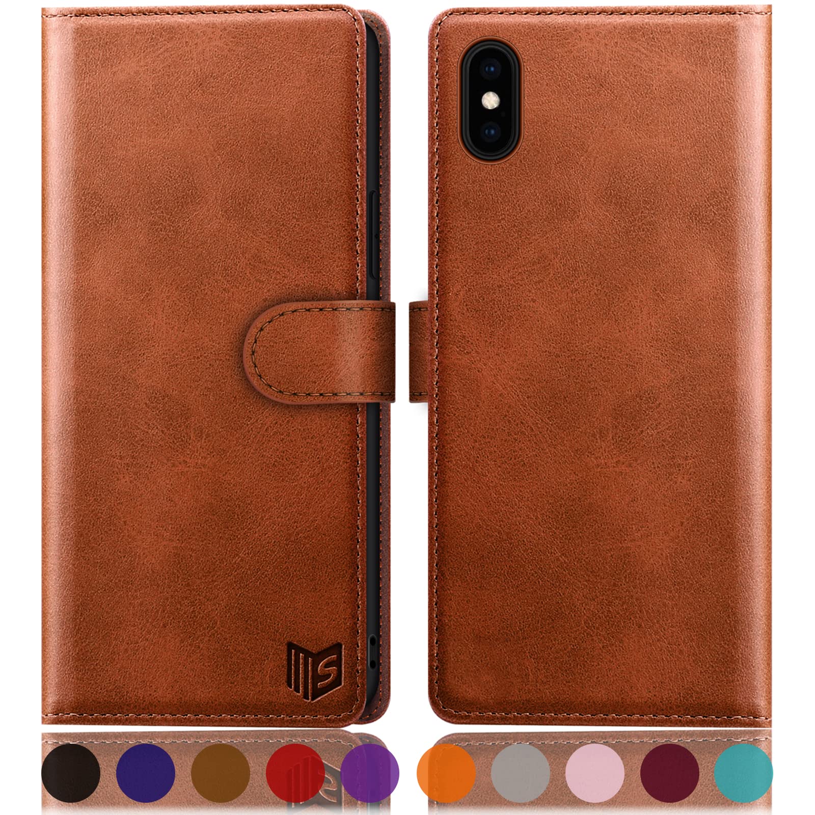 SUANPOT for iPhone XS Max 6.5" case with [Credit Card Holder][RFID Blocking],PU Leather Flip Book Protective Cover Women Men for Apple XS Max Phone case Light Brown
