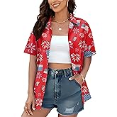 American Flag Shirt for Women: 4th July Graphic T-Shirts Patriotic USA Flag Star Stripes Tees Hawaiian Button Down Tops