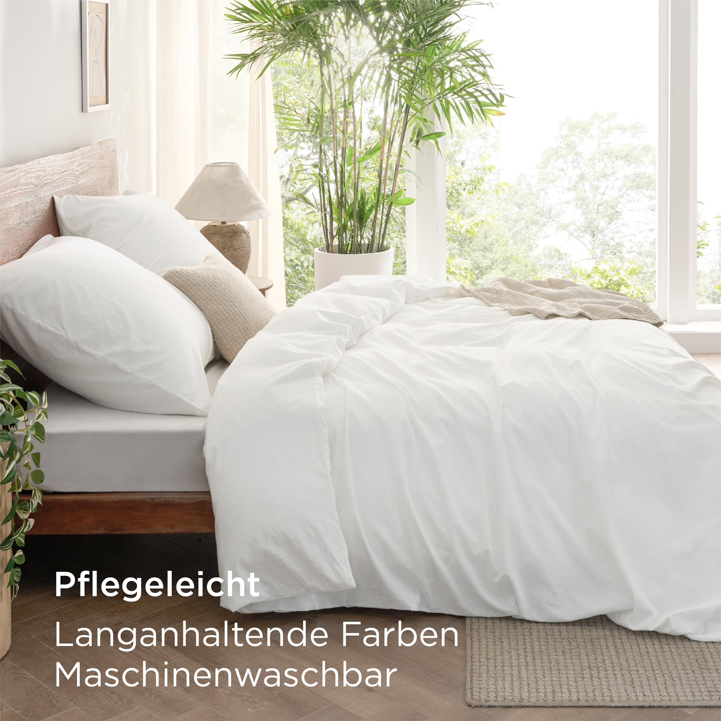 BEDSURE Bettwäsche 155x220 Baumwolle 3teilig - Bettwäsche-Sets Weiß Bettbezug mit 2 Kissenbezüge 80x80 cm, Ähnliche Textur wie Washed Leinen, Oeko-TEX Bedding Set mit Reißverschluss 6