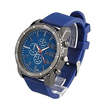ShoppeWatch Mens Large Face Watch Faux Chronograph Dial Silicone Band Reloj para Hombre Blue SW1091BL