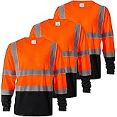 ProtectX Men's High Visibility Heavy Duty Long Sleeve Reflective Safety T-Shirts for Construction, Class 2-3 Type R