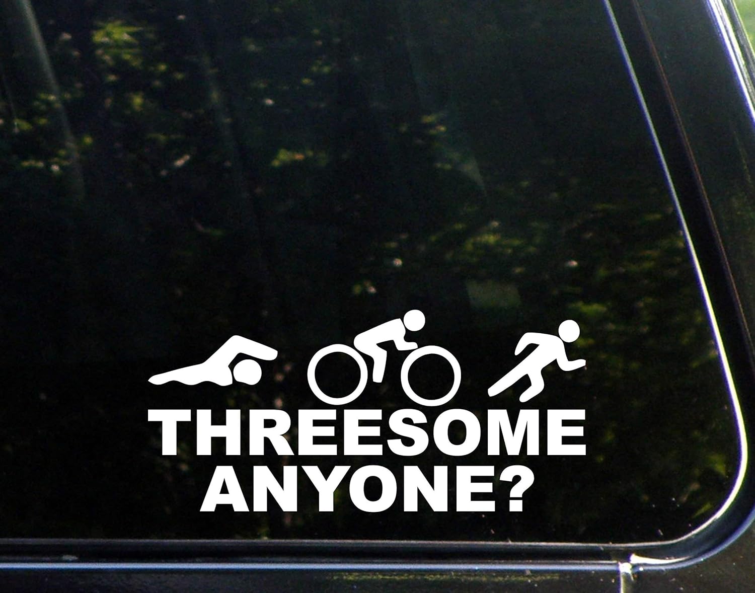 Diamond Graphics Threesome Anyone? Triathlon (8" x 4") Die Cut Decal Bumper Sticker for Windows, Cars, Trucks, Laptops, Etc.