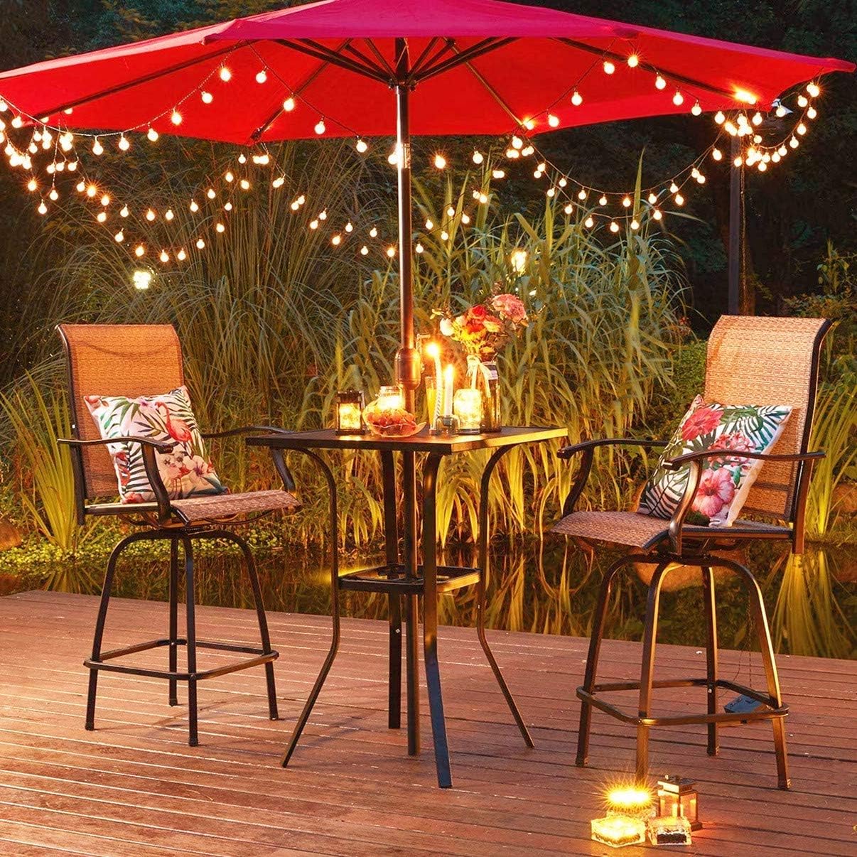 Vicllax Patio Bar Height Bistro Table Outdoor Umbrella Bar Table: Kitchen & Dining