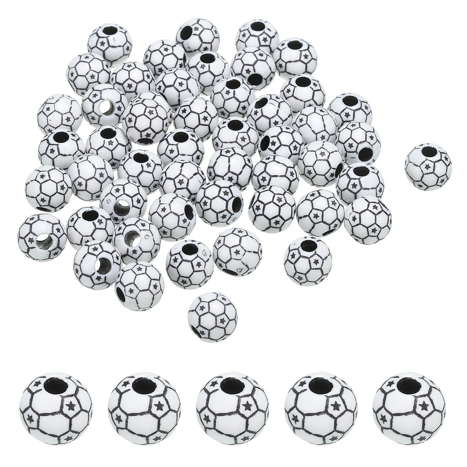 PATIKIL 12mm Sports Ball Beads, 100 Pcs Acrylic Football Beads Bulk Star Style Sports Spacer Beads for DIY Crafts Bracelet Necklace Making, Black White