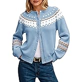 Saodimallsu Womens Fair Isle Sweater Button Up Long Sleeve Cardigans Crew Neck Open Front Knit Vintage Sweater Coats