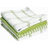 T-Fal Premium Waffle Dish Cloths: Highly Absorbent, Super Soft Long Lasting - 100% Cotton, 12"x13" Flat Waffle Dish Towel for Cleaning & Drying Dishes, (4-Pack), Green