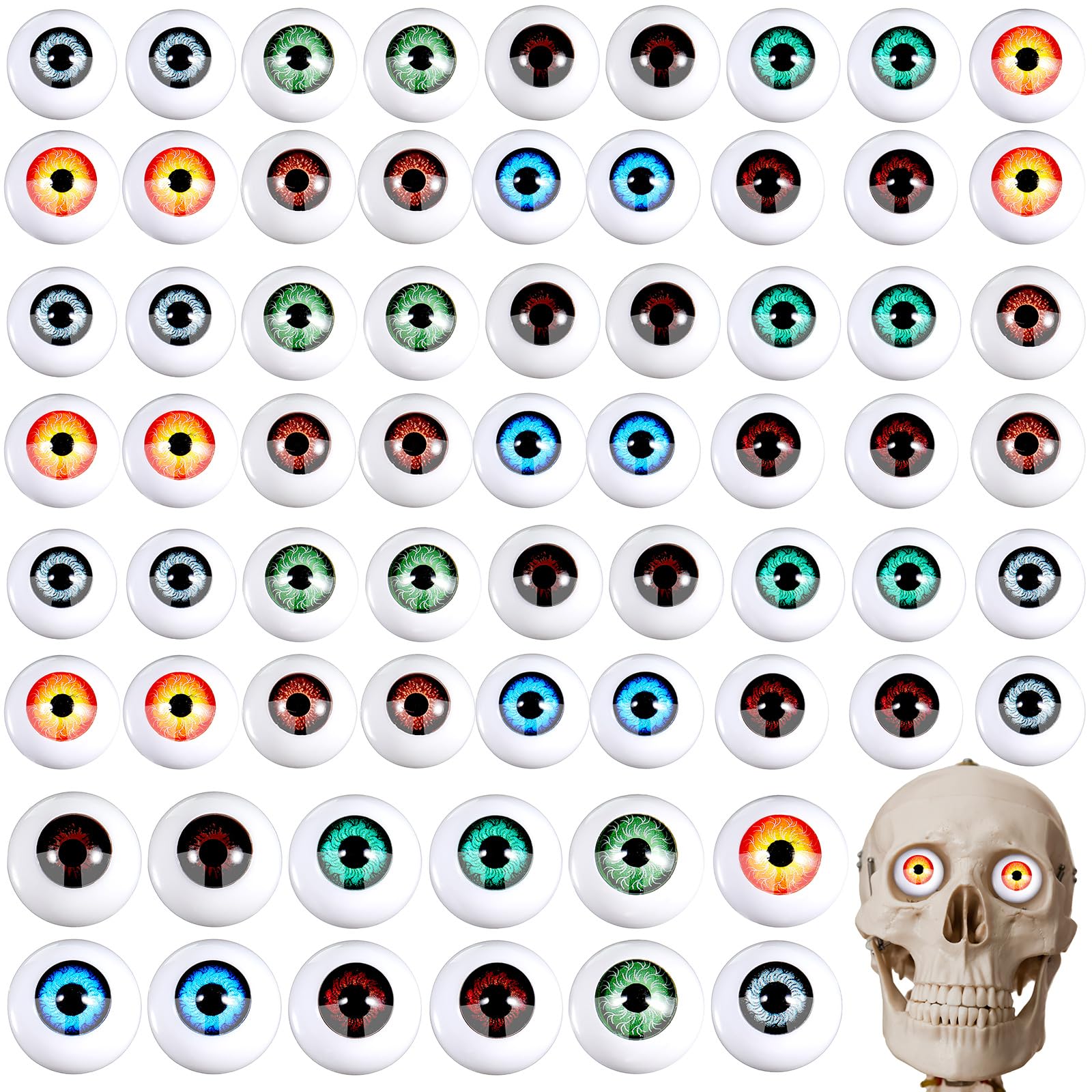 Photo 1 of Skylety 64 Pcs Halloween Eye Balls 22 mm 0.87 Inch Realistic Fake Eyes Doll Horror Plastic Half Eyeball Prop for Halloween Party