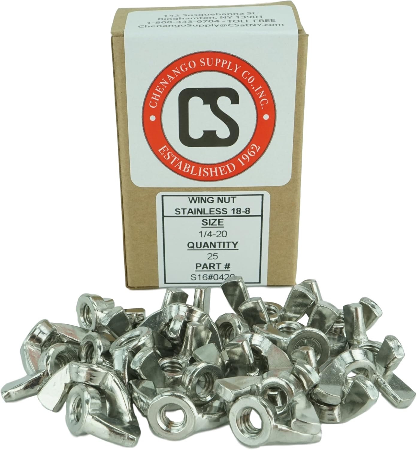 Stainless 1/4-20 Wing Nut, Coarse Thread, 304 Stainless Steel, 25 Pieces (1/4-20 Wing Nut)