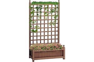 Outsunny Raised Garden Bed with Trellis for Climbing Vines, Wood Planter Box for Garden, Free Standing Flower Bed, Indoor Out