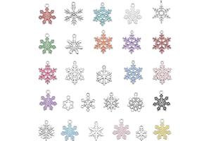 GraceAngie 50 Grams Christmas Snowflake Charms Assorted Golden Silvery Enamel Snowflake Winter Charms Pendants for Women Neck