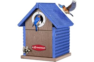 Kingsyard Recycled Plastic Bird House for Outdoors - Weatherproof Nesting Box with Clear View Panel & Predator Guard for Bluebird Wren Swallow Finch, Blue
