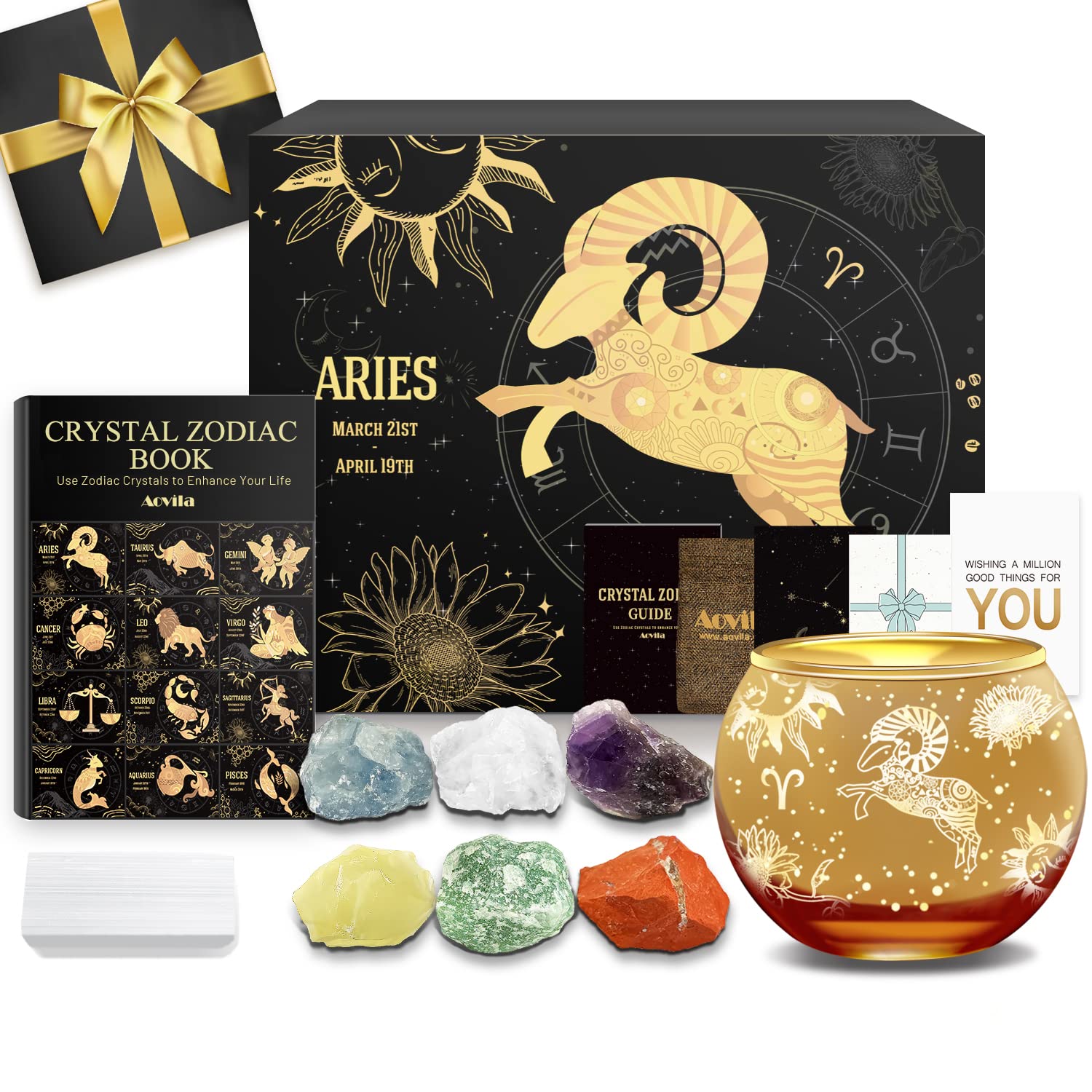Aovila Aries Birthday Gifts for Women - Aries Candle Holder Crystals Birthstones Gifts Box Set - Zodiac Gifts Astrology Horoscope Gifts Birthday Gifts for Her Mother Sister Best Friends